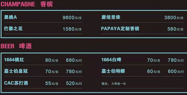 papaya酒吧价目表图片